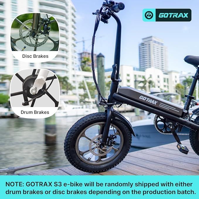 Gotrax S3 Electric Bike, 16x3.0 Fat Tire Electric Bicycle Adults, 750W Peak Motor, Max Range 25 Miles, Up to 20 Mph, Removable Battery, Adjustable Seat, Folding Electric Bike for Adults/Teens 13+-StrideForce Fitness