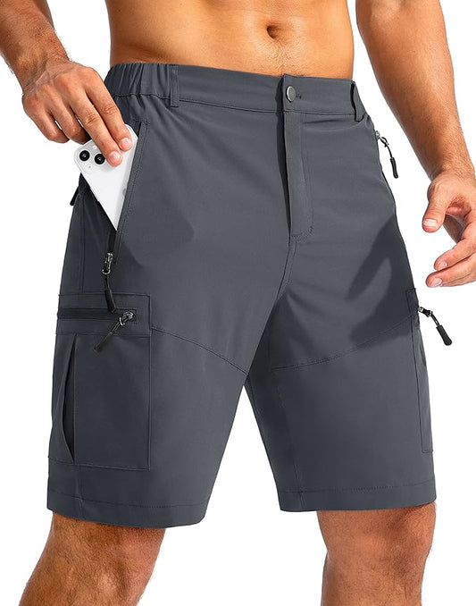 Pudolla Men's Hiking Cargo Shorts 9" Lightweight Outdoor Work Shorts for Men Travel Golf Camping Casual with 5 Zipper Pockets-StrideForce Fitness