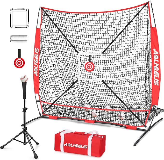 6'X6' Baseball Softball Practice Net,Pitching Net,Batting Net,with Bonus Strike Zone,Target and Bow Frame,for Hitting,Pitching,Catching-StrideForce Fitness