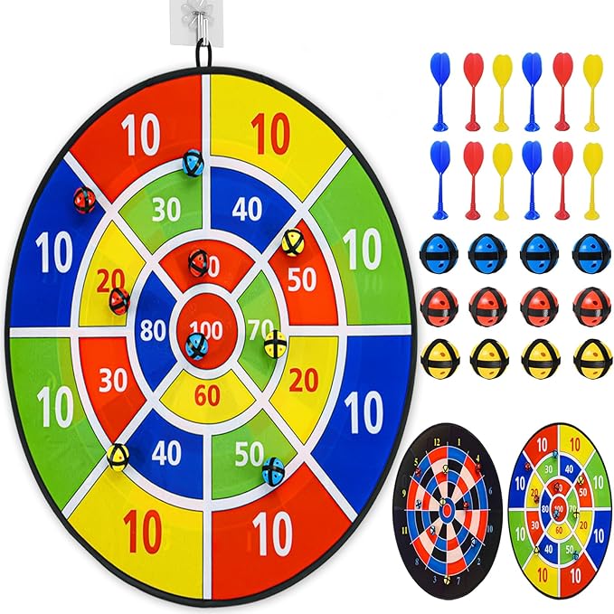 Dart Board Games for Kids Ages 3-12, Sticky Dart Board with 12 Balls & 12 Darts, Indoor Outdoor Toys for Boys, Party Birthday Gifts-StrideForce Fitness