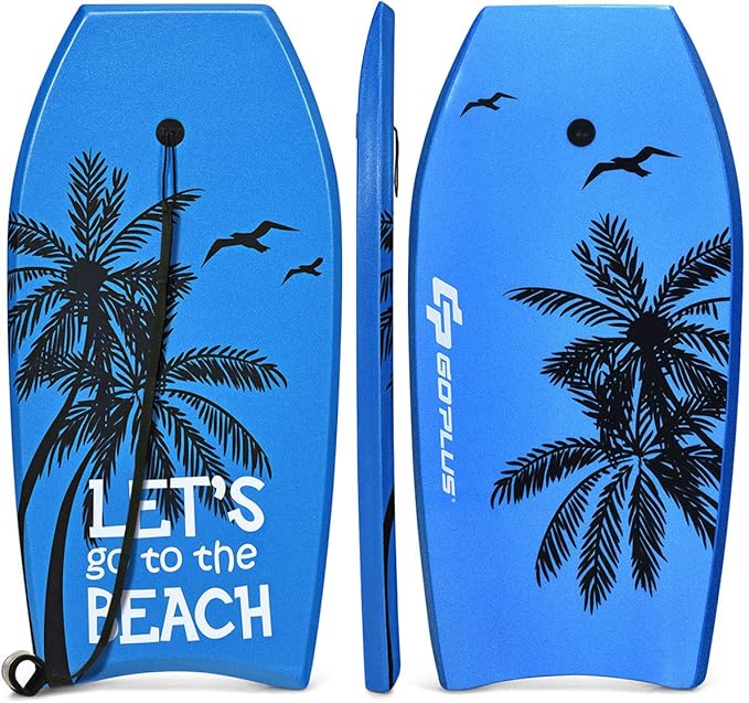 Goplus 41''/37''/33'' Lightweight Body Board for Beach, Surf Board with EPS Core, XPE Deck, HDPE Slick Bottom, Wrist Leash, Bodyboard for Kids Adults Surfing-StrideForce Fitness