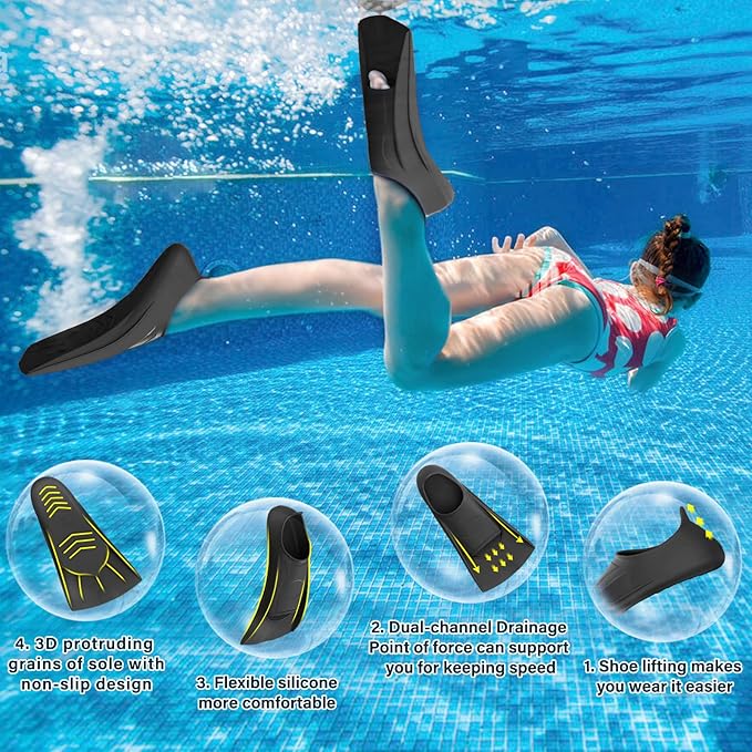 Gintenco Swim Fins, Kids Swim Training Fins for Lap Swimming, Travel Size Flippers with Mesh Bag, Silicone Swimming Fins for Kids Teens Adults Women Men-StrideForce Fitness