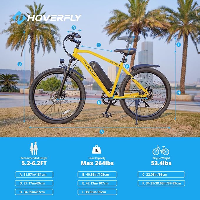 HOVERFLY OUREA 26" Electric Bike for Adults, 750W Peak Motor Mountain Ebike, 20MPH Up to 40 Miles, UL2849 Certified, 7-Speed, Removable Battery, Shock Absorber, Fat Tire Commuter E-Bike-StrideForce Fitness