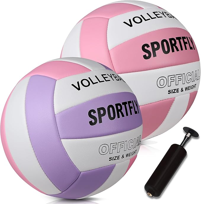 Official Size 5 Volleyball, Soft Indoor Outdoor Volleyball for Game Gym Training Beach Play, 2 Pcs Per Pack with Pump Kit-StrideForce Fitness
