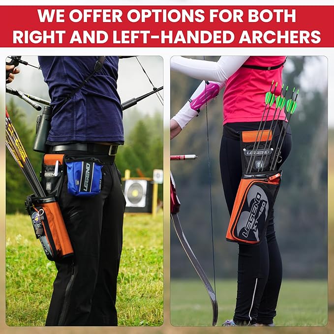 Legend XT420 Field Quiver - Left or Right-Handed Quiver Arrow Holder, Archery Quiver with 3 Arrow Tube, Durable Nylon Hip Quivers with Multiple Pockets for Archery Accessories, Score Card & Tools-StrideForce Fitness