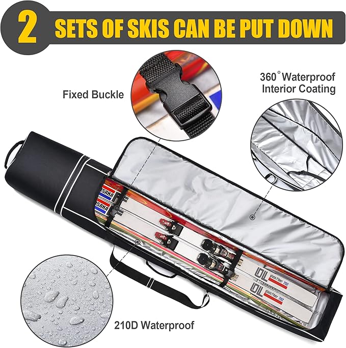 Partage Ski Bag - Ski Bag with Wheels Waterproof Ski Travel Bag Ski Boot Bag 600D Heavy Duty Oxford Fabric - Adjustable Length Up to 200cm Easy to Store and Transport Suitable for Men Women-StrideForce Fitness