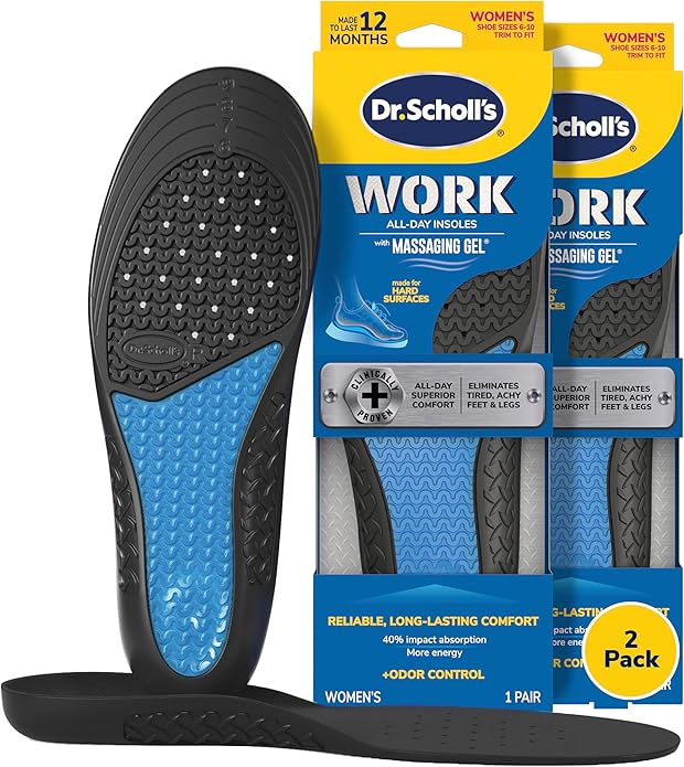 Dr. Scholl's Work All-Day Superior Comfort Insoles with Massaging Gel - Designed for Men & Women with Hard-Working Feet, Eliminates Sore Muscles and Tired Legs, Arch Support Inserts with Odor Control-StrideForce Fitness