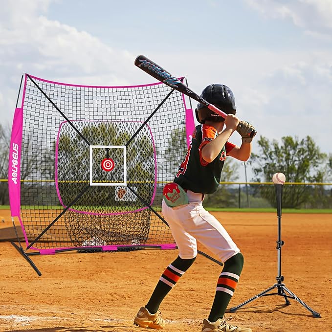 6'X6' Baseball Softball Practice Net,Pitching Net,Batting Net,with Bonus Strike Zone,Target and Bow Frame,for Hitting,Pitching,Catching-StrideForce Fitness