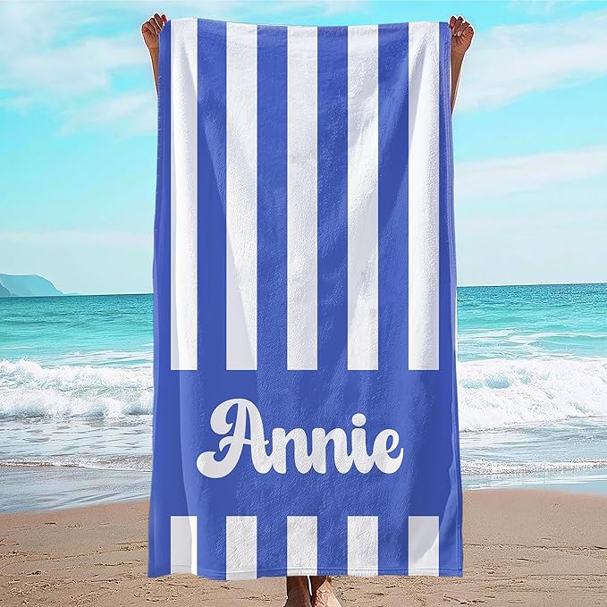 JML Personalized Beach Towel with Name, Custom Cabana Stripe Beach Towel, Customized Microfiber Pool Towel, Quick Dry & Absorbent Swim Towel for Adult,Mother's Day, Birthday, Summer Holiday,Vacation-StrideForce Fitness