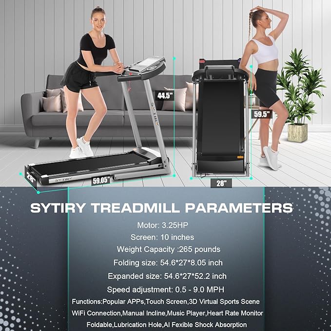 SYTIRY Treadmills for Home with TV Screen and WiFi,Smart Foldable Treadmill Machine,3D Virtual Sports Scene,HiFi Speakers,Popular APP for Social Networking,Video,and Search,Walking Treadmill-StrideForce Fitness