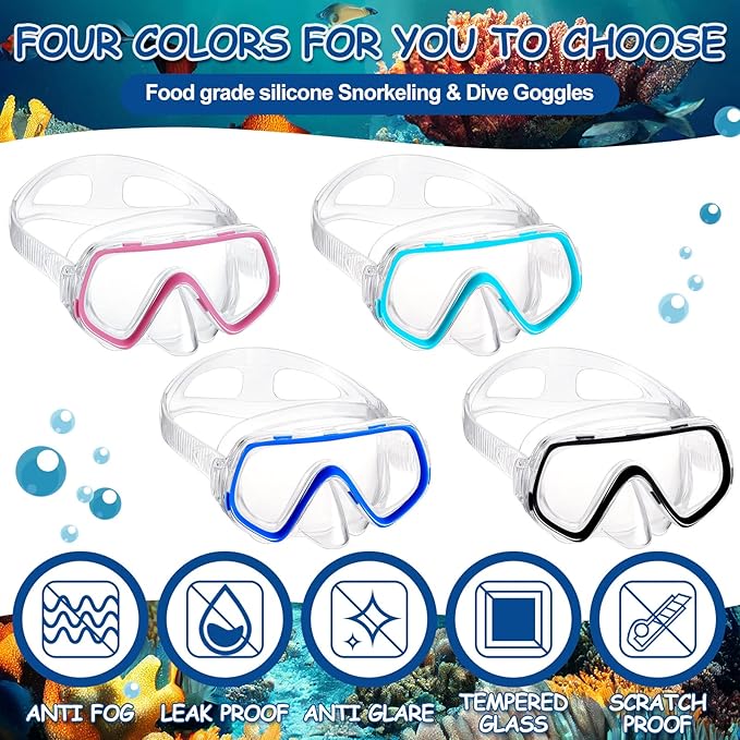 Hoolerry 4 Pcs Kids Nose Goggles Swim Goggles with Nose Cover for 3-8 Tempered Glass Snorkel Dive Mask Anti Fog with Elastic Strap No Leak Swimming Mask for Summer Diving Snorkeling-StrideForce Fitness