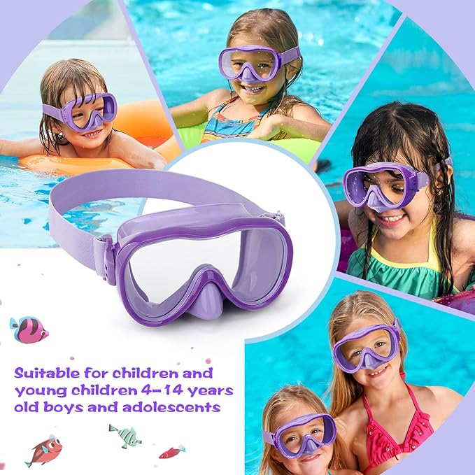 Kids Swim Goggles 180° Snorkel Diving Mask with Nose Cover, Anti-Fog Kids Swimming Goggles with Elastic Fabric Strap for Kids Boys Girls-StrideForce Fitness