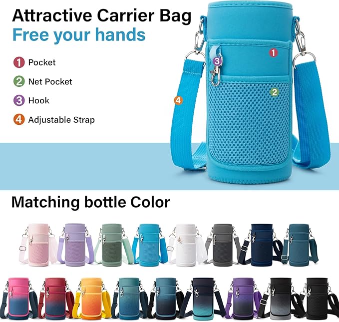 Insulated Water Bottle | Thickened Stainless Steel Vacuum Metal | Portable Sports Water Jug for Gym and Hiking with Straw, Carrier Bag, Handle Strap | BPA-Free 32 oz-StrideForce Fitness