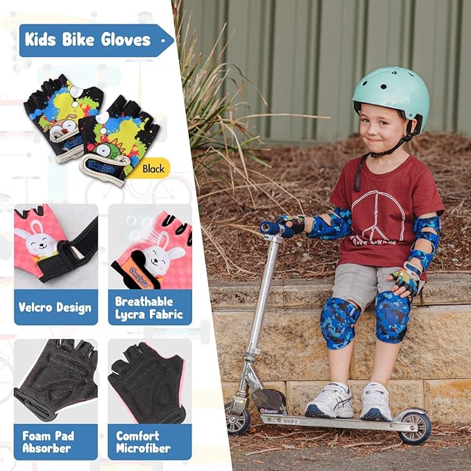 Soft-Style Kids Knee and Elbow Pads with Bike Gloves, Flexible Impact-Resistant Gear for Ages 2-11, Designed for Balance Bikes, Roller-Skating, and Skateboarding-StrideForce Fitness
