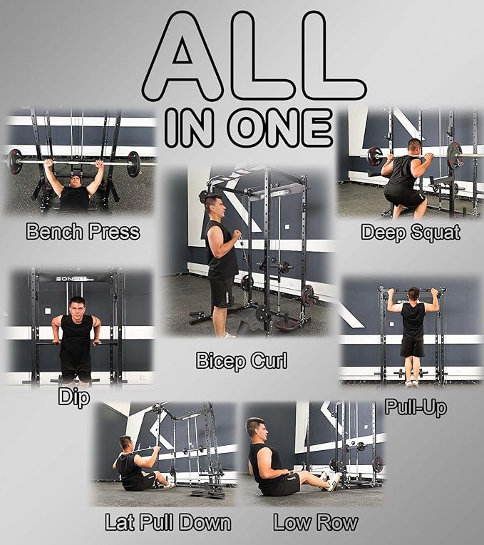 Eonfit E3 Smith Machine with 360°Rotating Arm for Home Gym Equipment, Multi-Function Power Cage Squat Rack with Cable Crossover LAT Pulldown Pulley System All in One-StrideForce Fitness