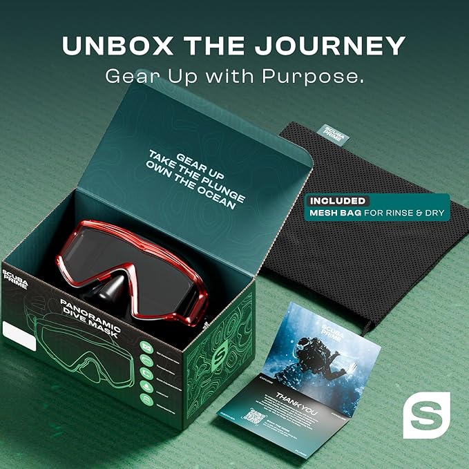 Pano 3 Scuba Diving Mask, Tempered Glass Snorkel Mask Three-Window Scuba Mask No-Leak Dive Mask Silicone Skirt Diving Mask for Snorkeling and Scuba Use-StrideForce Fitness