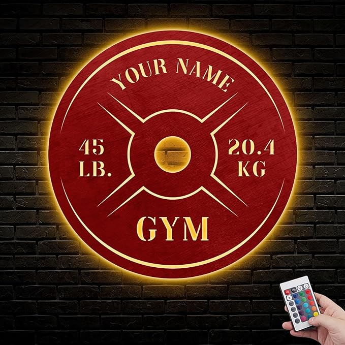Personalized Home Gym LED Tin Metal Sign Multiple Sizes, Weight Lifting Exercise Workout Room Training Fitness Center Motivational Inspirational Quotes Decor Wall Art Hanging Accessories (09 LED)-StrideForce Fitness