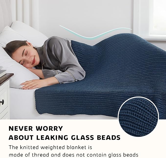 L'AGRATY Knitted Weighted Blanket - 50"x60" 7lbs Cooling Chunky Knit Heavy Blanket for Adults Braided Crochet Throw Thick Cable Yarn Knit Decorative No Beads Evenly Weighted Machine Washable-StrideForce Fitness