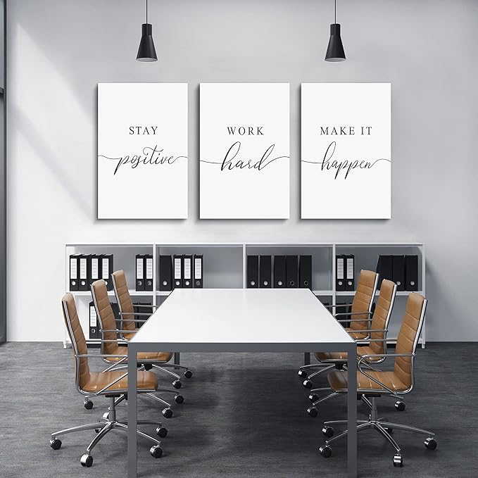 Framed Canvas Wall Art Positive Quote, Office Art, White Large Poster, Motivational Artwork Set of 3 Prints, Inspirational Poster Prints (G-3pcs,12x16inchx3pcs)-StrideForce Fitness