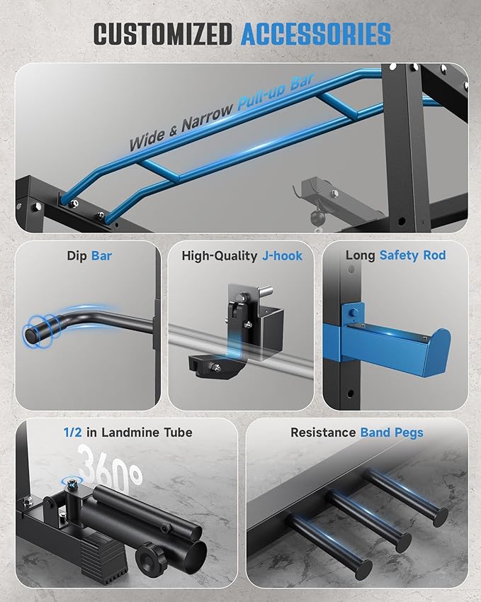 Sportsroyals Power Cage,1600lbs Multi-Function Power Rack with Adjustable Cable Crossover System and More Training Attachment, Weight Cage for Home Gym-StrideForce Fitness