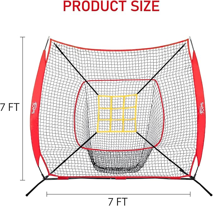 7×7FT Baseball net, Pitching net with Strike Zone Target, Baseball&Softball Practice net with Sturdy Bow Frame and Stable Base,Portable Practice net for All Ages and All Skilled Levels-StrideForce Fitness