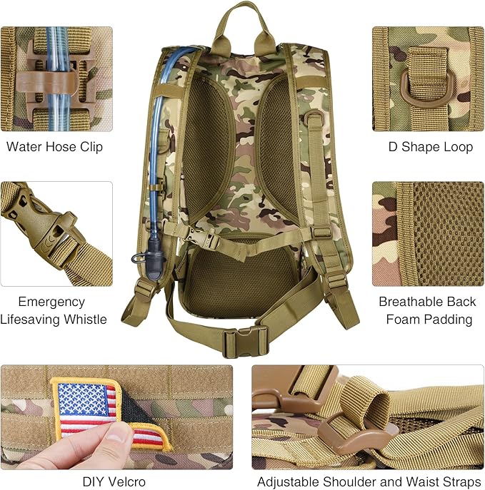 GENILU Tactical Hydration Backpack with 3L Water Bladder, Lightweight Molle Water Backpack Daypack for Men Women-StrideForce Fitness