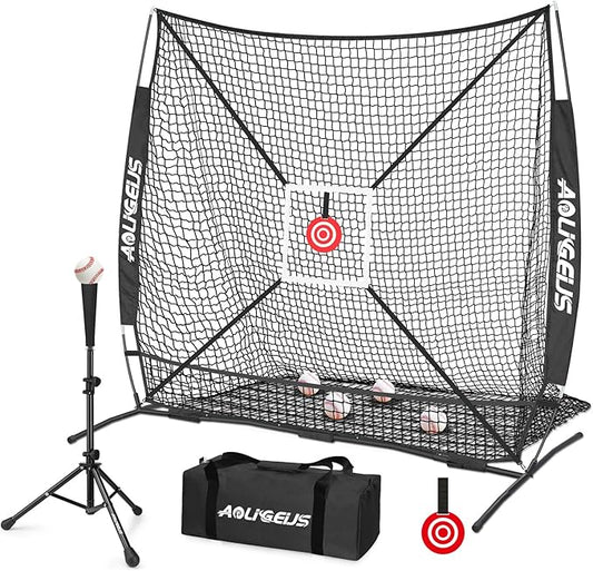 6'X6' Baseball Softball Practice Net,Pitching Net,Batting Net,with Bonus Strike Zone,Target and Bow Frame,for Hitting,Pitching,Catching-StrideForce Fitness