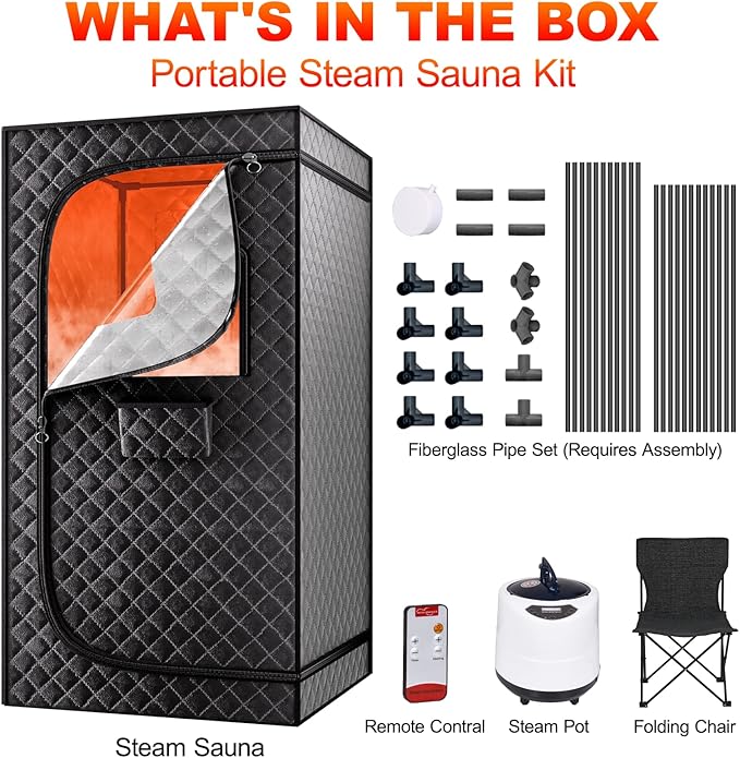 Portable Steam Sauna Box for Home: Full Size Sauna Tent for Personal Spa - Fast Heating Sauna Box with 3L Steamer, Folding Chair, Remote Control, 32" x 32" x 71"-StrideForce Fitness