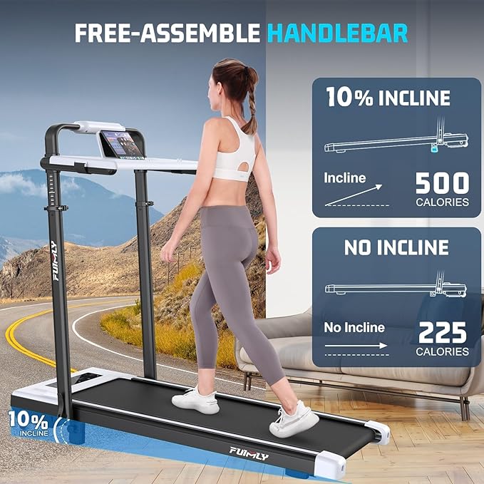 Walking Pad Treadmill with Desk Workstation, 10% Incline Foldable Treadmill with Handrail, 300lbs Capacity, 3 Control Methods, 8 in 1 Folding Treadmills for Home Office-StrideForce Fitness