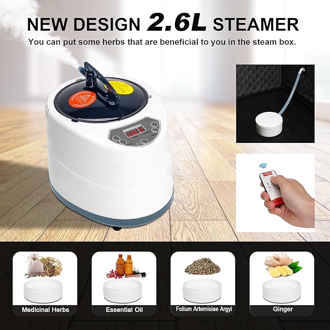 MIXC Portable Steam Sauna Box, Portable Sauna for Home, Person Sauna Tent Sauna Box at Home Spa with 2.6L & 1500W±10%, Remote Control, Folding Chair, Home Sauna for Gym,Pilates,Garage,Hot Tub-StrideForce Fitness