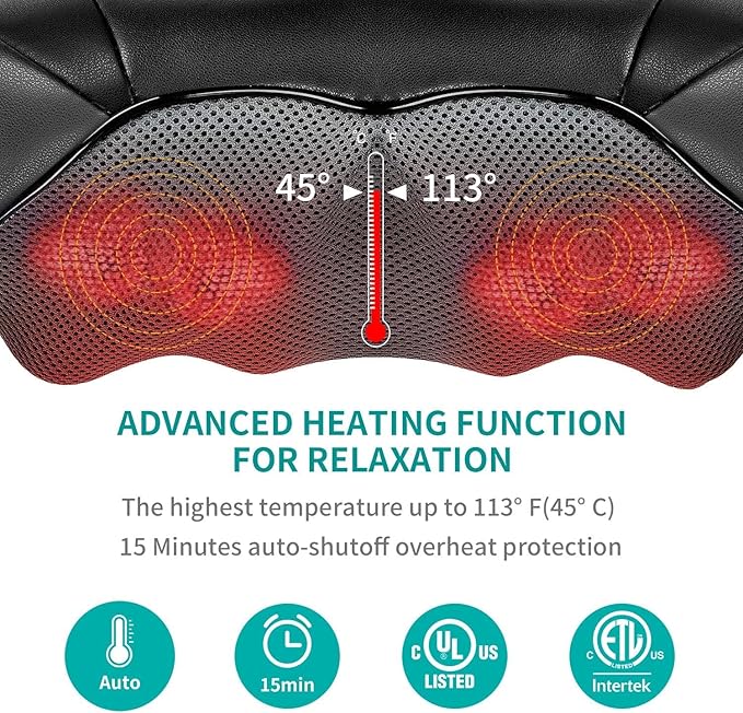 Nekteck Neck Massager for Pain Relief Deep Tissue, Shiatsu Neck and Back Massager with Heat, Massage Tools Gadgets for Shoulder Trapezius Waist Leg Body Muscle, Relaxation Gifts for Men Women Dad Mom