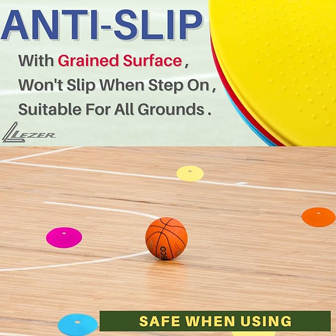 LEZER 6 Inch 8 Inch Flat Cones, Spot Markers, Soccer Cones, Field Court Markers, Sit Spots, Flat Discs, Soccer Training Equipment, Agility Practice, Football, Made in Taiwan-StrideForce Fitness