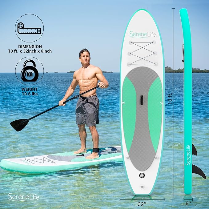 SereneLife Inflatable Stand Up Paddle Board with Premium SUP Accessories – Wide Stable Design with Non-Slip EVA Deck Pad for Adults and Youth of All Skill Levels-StrideForce Fitness