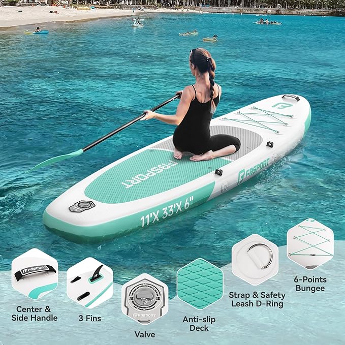 FBSPORT 11FT Premium Inflatable Stand Up Paddle Board with Electric Pump, Yoga Board with SUP Accessories & Carry Bag | Wide Stance, Surf Control, Non-Slip Deck, Leash and Paddle for Youth & Adult-StrideForce Fitness