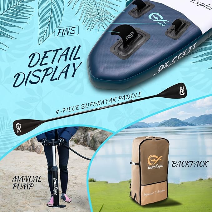 InnoExpo 11' Inflatable Stand Up Paddle Boards with Premium Accessories, Wide Stable SUP Paddle Board Design, Non-Slip Comfort Deck for Youth & Adults-StrideForce Fitness