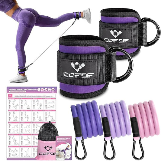 Ankle Resistance Bands With Cuffs for Working Out, Kickbacks, Hip, Leg and Glute Exercise - Training Poster Included - for Women
