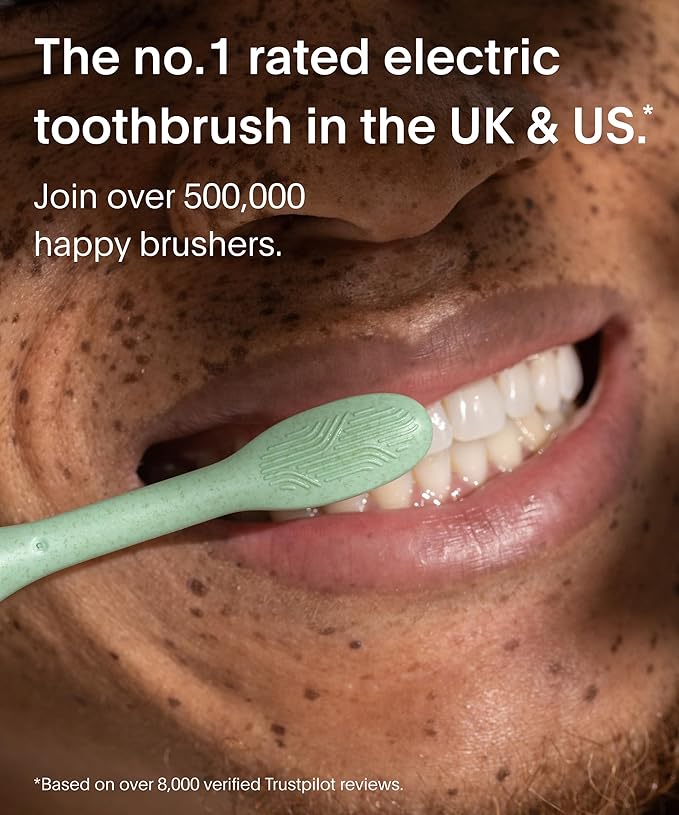 SURI Recyclable Plant-Based, Electric Toothbrush Heads - Built-in Tongue Scraper, Long Lasting Replacement Heads | Compatible Only Sonic Electric Toothbrush - Winter Fern, Pack of 3