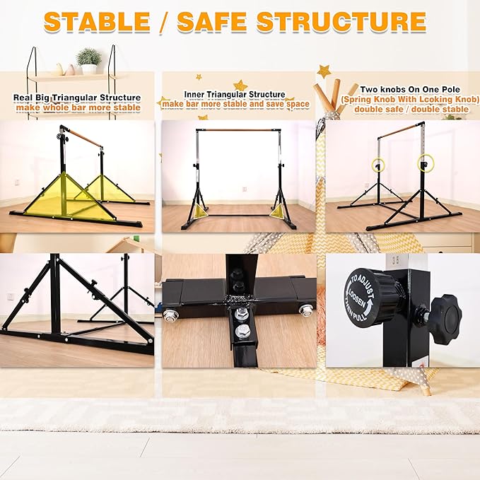 4FT/5FT Gymnastic Bar Set Gymnastics Horizontal Bar Gymnastics Kip Bar for Kids Home Use-StrideForce Fitness