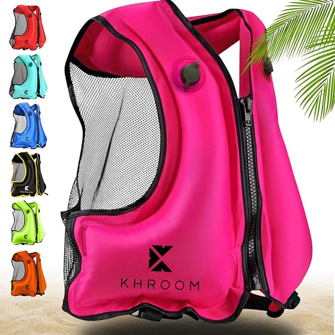 Khroom Inflatable Snorkel Vest for Adults and Teenagers | 60"-75" Height | 90-220 lbs | V2 2025 Model | Buoyancy Jacket for Snorkeling and SUP - Snorkel Vest, Buoyancy Aid-StrideForce Fitness