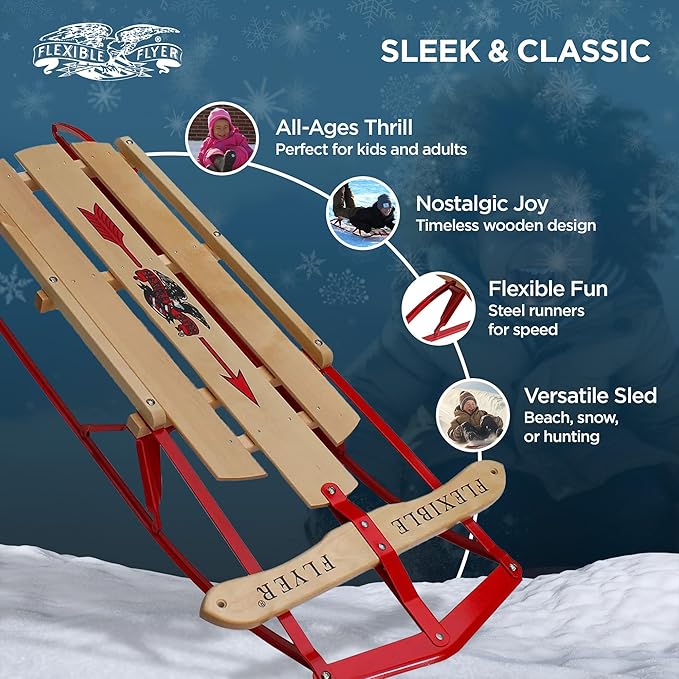Flexible Flyer Metal Runner Sled. Steel & Wood Steering Snow Slider-StrideForce Fitness
