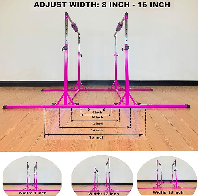 Gymnastics Double Horizontal Bars 3Play Parallel Bars Uneven Bars Gymnastics Training Kip Bar with 304 Stainless Steel Regulating Arms & Fiberglass Rail for Indoor Outdoor Home Club Use-StrideForce Fitness