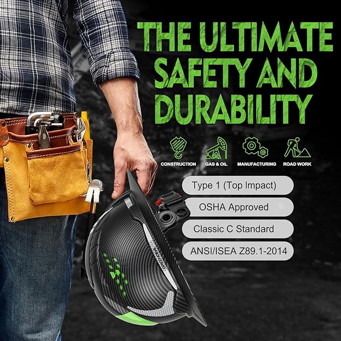 GREEN DEVIL Matrix Full Brim Hard Hat with Headlight Vented Construction Safety Helmet OSHA Approved Cascos De Construccion Work Hardhat for Men&Women-StrideForce Fitness