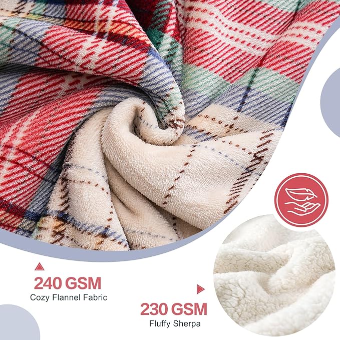 PU MEI Sherpa Fleece Throw Blanket 60" x 80" Reversible Plush Fluffy Large Big Blanket Lattice Flannel Blankets for All Season Use, Chrismas Red-StrideForce Fitness