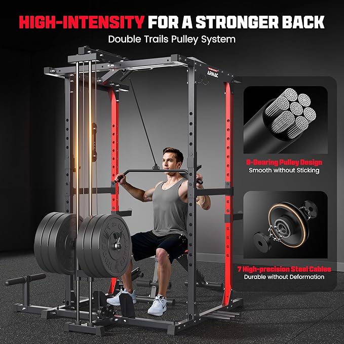 ARMAC Power Cage,1500lbs Multi-Function Power Rack with Adjustable Cable Crossover System and More Training Attachment, Weight Cage for Home Gym-StrideForce Fitness