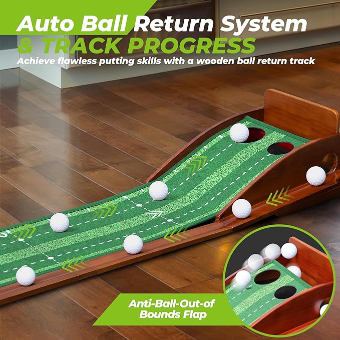 Golfguru Putting Green, 9.8ft Golf Putting Mat with Automatic Ball Return Track & Putting Mirror, Indoor Putting Greens for Home with Thickened Wrinkle-Free Crystal Velvet, Golf Accessories for Men-StrideForce Fitness
