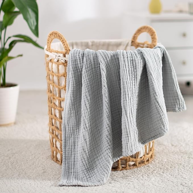 Carriediosa 100% Cotton Muslin Throw Blanket 66" X 90" Twin XL Size，4-Layers Summer Gauze Throws for Bed Couch，Soft Lightweight Breathable Linen Blankets Bedspread for Adults All Season，Grey-StrideForce Fitness