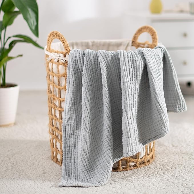 Carriediosa 100% Cotton Muslin Throw Blanket 50" X 70" Throw XL Size，4-Layers Summer Gauze Throws for Bed Couch，Soft Lightweight Breathable Linen Blankets Bedspread for Adults All Season，Grey-StrideForce Fitness