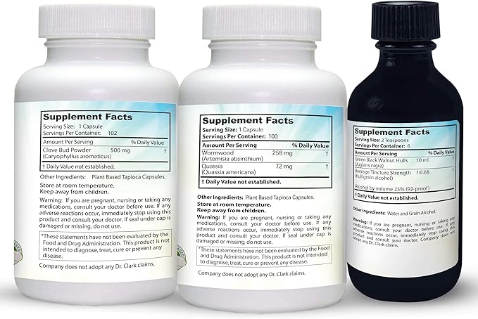 Dr. Clark Store Intestine Support & Cleanse Kit - with Original Green Tincture from Black Walnut Hulls, Wormwood, and Cloves-Helps Maintain Optimum Intestinal Function - Vegetarian Capsules-StrideForce Fitness