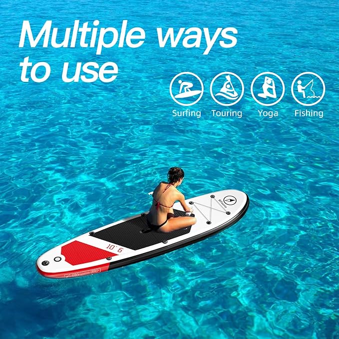 Inflatable Stand Up Paddle Board with SUP Accessories & Backpack. Paddle Boards for Adults. Non-Slip Deck, Wide Stance, Bottom Fin, Double Action Pump.-StrideForce Fitness