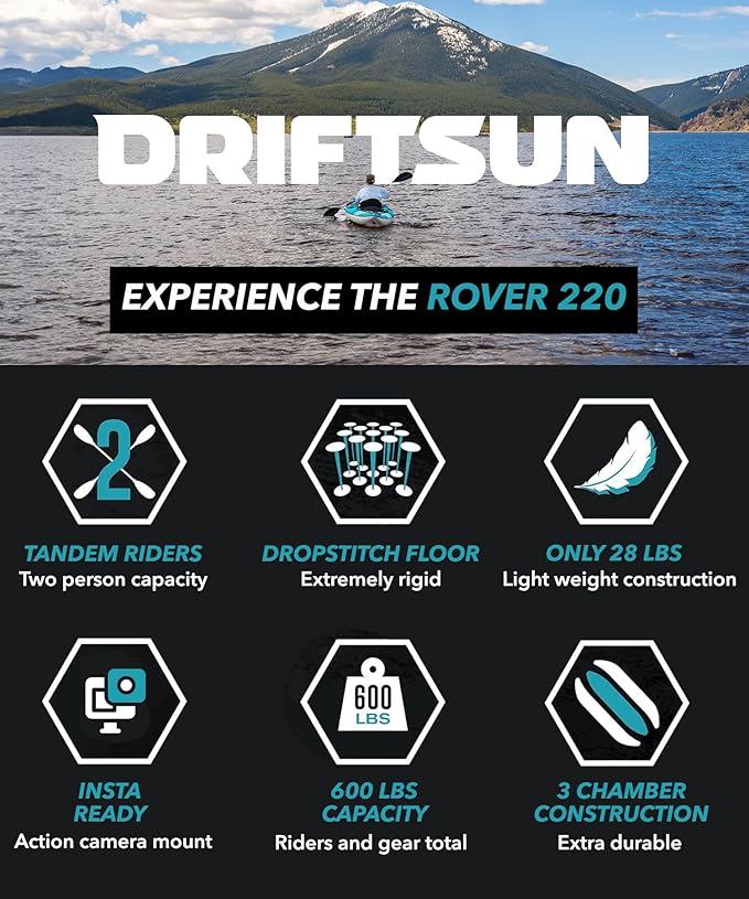 Driftsun Rover Inflatable Kayak - White Water Kayaks for 1 and 2 Person, High Pressure Dropstitch Floor Kayak for Adults with Padded Seats-StrideForce Fitness